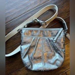 Coach Crossbody bag. Silver w/ baby blue interior.